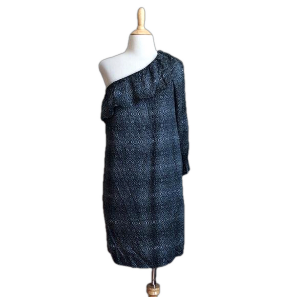 VELVET‎ BY GRAHAM & SPENCER Black White One Shoulder Women's Medium Mini Dress